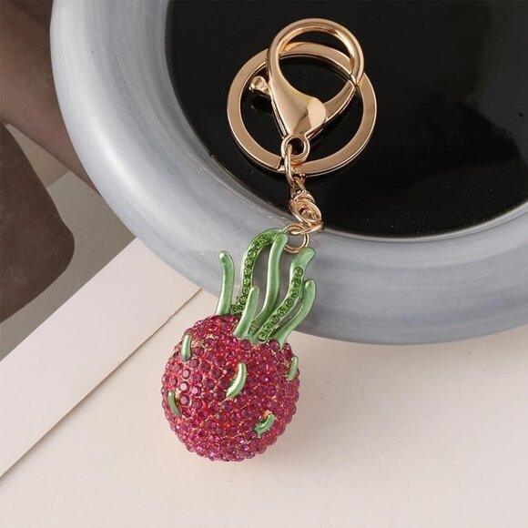 ❤️ Rhinestone Pitaya Purse Charms Women Girl Cute Fruit Car Keyring Holder Bag - Picture 5 of 7